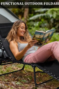 Black Adjustable Folding Patio Chaise Lounge Chair – Side View

Reclining Outdoor Lounge Chair Folded for Storage

Cushioned Folding Chaise Chair – Adjustable Backrest Positions

Patio Recliner in Outdoor Use Setting – Backyard or Poolside

Person Relaxing on Black Folding Patio Chaise Chair