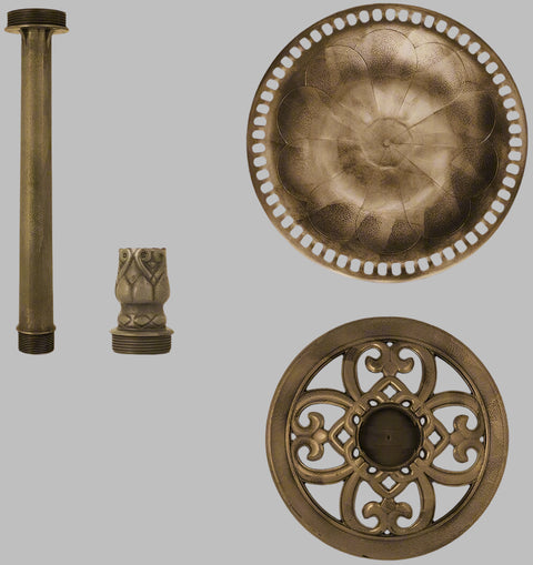 Antique copper polyresin bird bath with solar fountain

Top-down view of bird bath basin and solar pump

Decorative outdoor bird bath with stable pedestal base

Multiple fountain head options for water spray pattern

Garden setting with bird bath and solar-powered water feature