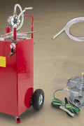 30-Gallon Fuel Transfer Tank – Full View with Manual Pump and Wheels
Gas Caddy with Manual Rotary Pump and 8-Foot Hose – Red Tank
Steel Fuel Caddy – Fuel Gauge and Discharge Hose Close-Up
Heavy-Duty Fuel Transfer Tank – Handle, Wheel, and Pump Detail
Portable Fuel Storage Tank – Rear View Showing Ground Wire and Hose
Manual Fuel Pump System – All Components Displayed
