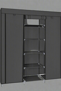 Portable Fabric Wardrobe Closet – Front View

Black 9-Shelf Fabric Closet Organizer – Assembled

Interior Layout Showing Hanging Rods and Shelves

Foldable Closet Organizer – Zipper Cover Open

Fabric Wardrobe in Bedroom Setting