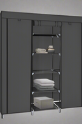 Portable Fabric Wardrobe Closet – Front View

Black 9-Shelf Fabric Closet Organizer – Assembled

Interior Layout Showing Hanging Rods and Shelves

Foldable Closet Organizer – Zipper Cover Open

Fabric Wardrobe in Bedroom Setting