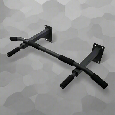 Wall-mounted black steel pull-up bar – front angle view

Pull-up bar installed on wall for home gym

Multi-grip fitness pull-up bar with foam handles

Compact strength training bar for upper-body workouts

Wall mount hardware and bar installation demonstration