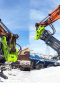 JS280RT Rotating Hydraulic Scrap Shear Attachment for Excavators – HARDOX steel build with yellow and orange finish