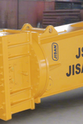 JS280RT Rotating Hydraulic Scrap Shear Attachment for Excavators – HARDOX steel build with yellow and orange finish