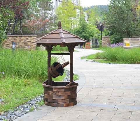 New Round Wooden Garden Water Fountain – Rustic Outdoor Patio Decor with Soothing Water Flow WWF52 - with | Sold by Uncle Wiener's Wholesale