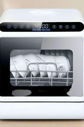 Portable countertop dishwasher for RV and cabin with dual spray arms and high-temperature drying