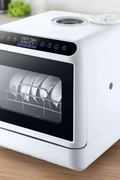 Portable countertop dishwasher for RV and cabin with dual spray arms and high-temperature drying