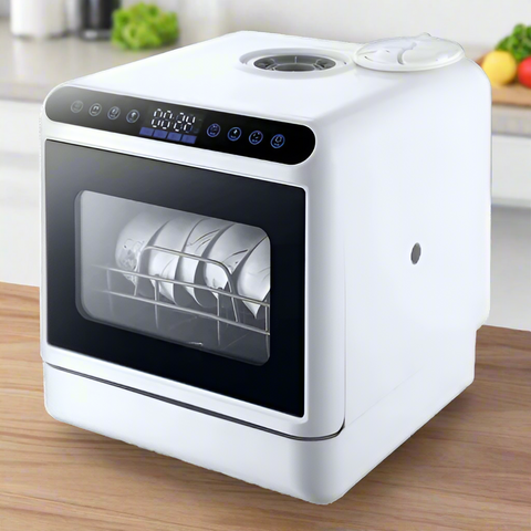 Portable countertop dishwasher for RV and cabin with dual spray arms and high-temperature drying