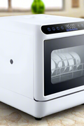Portable countertop dishwasher for RV and cabin with dual spray arms and high-temperature drying