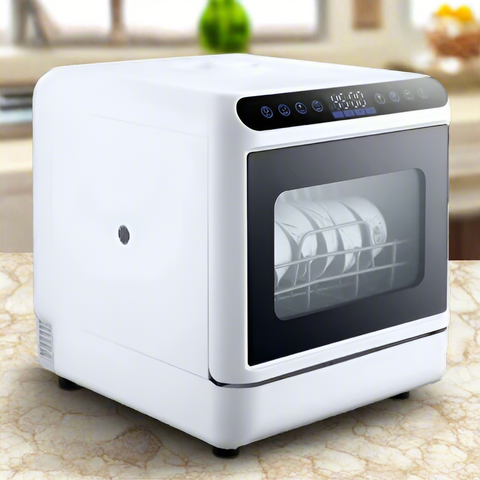 Portable countertop dishwasher for RV and cabin with dual spray arms and high-temperature drying