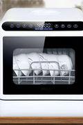 Portable countertop dishwasher for RV and cabin with dual spray arms and high-temperature drying