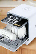 Portable countertop dishwasher for RV and cabin with dual spray arms and high-temperature drying