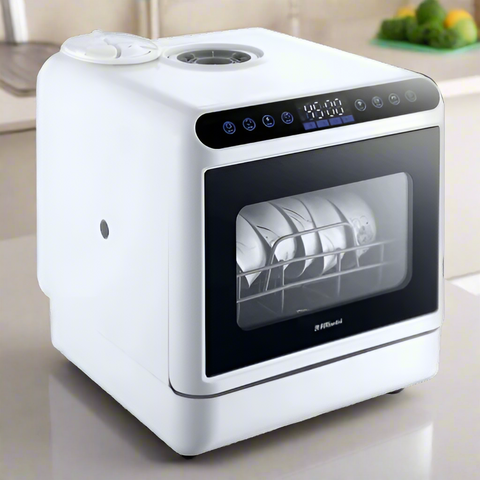 Portable countertop dishwasher for RV and cabin with dual spray arms and high-temperature drying