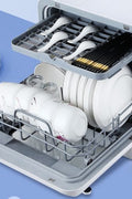 Portable countertop dishwasher for RV and cabin with dual spray arms and high-temperature drying