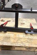SSBF49 3-Prong Bale Spear mounted on skid steer
Side view of skid steer bale spear attachment
Skid steer hay fork attachment with 3 spears