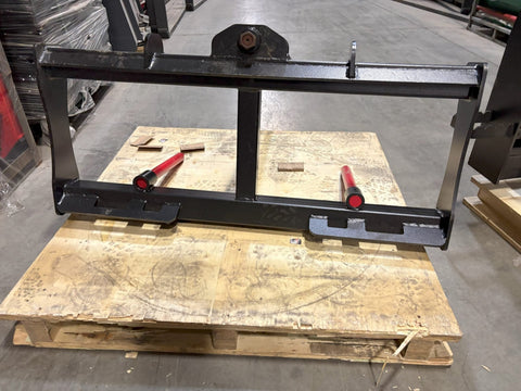 SSBF49 3-Prong Bale Spear mounted on skid steer
Side view of skid steer bale spear attachment
Skid steer hay fork attachment with 3 spears