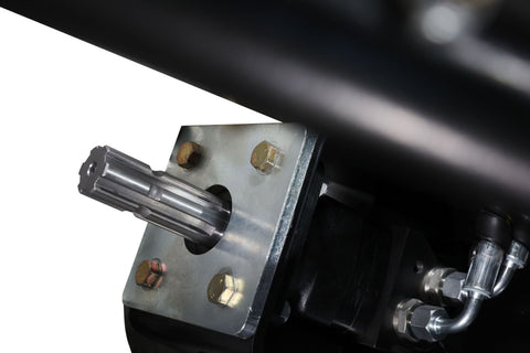 Skid steer PTO adapter with quick attach arms
Full view of 965071 skid steer PTO adapter
PTO adapter showing hydraulic hookups
Rear view of the 3-point quick attach
Skid steer attachment connected to PTO adapter