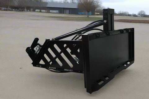 Skid steer PTO adapter with quick attach arms
Full view of 965071 skid steer PTO adapter
PTO adapter showing hydraulic hookups
Rear view of the 3-point quick attach
Skid steer attachment connected to PTO adapter
