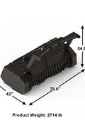 Skid Steer Drum Mulcher with heavy-duty drum and black housing

Second Image: Mounted rotary slasher on skid steer for brush cutting

Third Image: Close-up view of reinforced rotor and cutting teeth

Fourth Image: Side profile of attachment with connection points