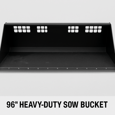 wide skid steer snow and mulch bucket with cutting edge
