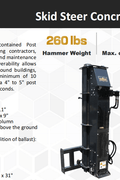 CPD1284H Skid Steer Post Driver mounted on skid steer

Side view of Quick Sledge hydraulic post driver on worksite

Self-contained fence post driver close-up with universal mount

Post driver driving steel post into ground on rocky terrain

Compact skid steer post driver for fencing and landscaping