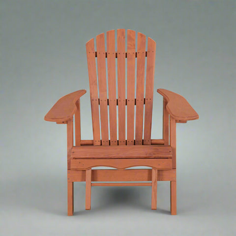 "Solid wood Adirondack chair with pull-out ottoman on patio"

"Medium brown reclining garden chair with adjustable backrest"

"Outdoor wooden lounge chair with ergonomic design"