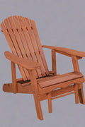 "Solid wood Adirondack chair with pull-out ottoman on patio"

"Medium brown reclining garden chair with adjustable backrest"

"Outdoor wooden lounge chair with ergonomic design"