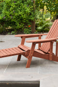 "Solid wood Adirondack chair with pull-out ottoman on patio"

"Medium brown reclining garden chair with adjustable backrest"

"Outdoor wooden lounge chair with ergonomic design"