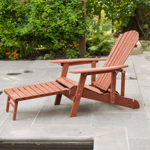 "Solid wood Adirondack chair with pull-out ottoman on patio"

"Medium brown reclining garden chair with adjustable backrest"

"Outdoor wooden lounge chair with ergonomic design"