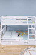 “Twin over full solid wood bunk bed with drawers”

“Kids pine bunk bed with storage in gray finish”

“Space-saving twin-over-full bunk bed frame with storage drawers”