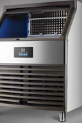 Front view of stainless steel commercial ice cube maker

Side angle of industrial ice machine showing vent

Close-up of ice bin with scoop

Display panel of commercial ice maker with 352 lb capacity

Stainless steel industrial ice maker in restaurant kitchen setting