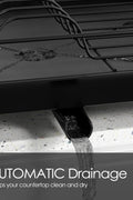 Compact stainless steel dish rack with white bowls and plates

Close-up of drainboard draining water into sink

Side view of dish rack showing utensil holder

All parts of dish rack laid out for assembly

Stainless steel rack in modern kitchen setting