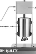 Stainless steel sausage stuffer 3L vertical – front view
Full set with 4 stuffing tubes – commercial sausage maker
Stuffer with removable cylinder and mountable base
Tilt-back vertical stuffer with food-safe piston
Homemade sausage in tray next to vertical stuffer