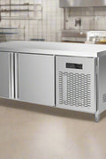 Stainless steel undercounter fridge freezer workbench with dual doors
Commercial 400L fridge freezer with prep surface
Undercounter dual temperature fridge freezer for restaurants