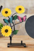 Sunflower and butterfly paper towel holder with floral iron frame – decorative kitchen countertop accessory