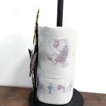 Sunflower and butterfly paper towel holder with floral iron frame – decorative kitchen countertop accessory
