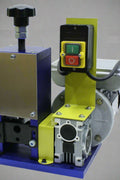 "Electric copper wire stripper AWS25 on tabletop"

"Compact 180W wire stripping machine with cord"

"Side view of AWS25 copper cable stripper"

"Adjustable roller and blade components of AWS25"

"AWS25 electric wire stripper in yellow and blue housing"