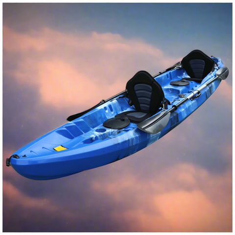 Tandem 12.5 FT Sit-On-Top Paddle Kayak – Front View

Stable Hull 2-Person Kayak for Lake Adventures

Blue Tandem Paddle Kayak with Backrests and Paddles

Lightweight Tandem 12.5 FT Kayak for Family Trips