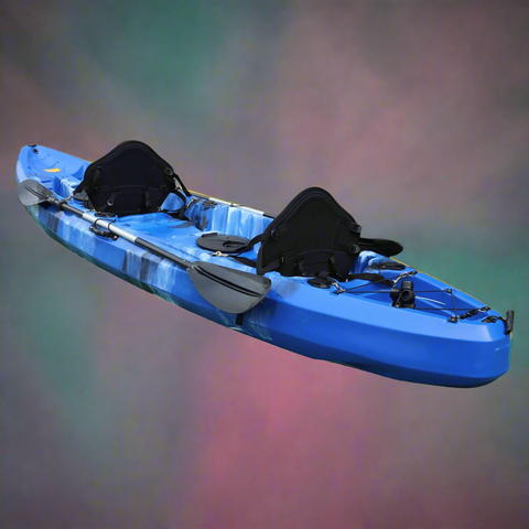 Tandem 12.5 FT Sit-On-Top Paddle Kayak – Front View

Stable Hull 2-Person Kayak for Lake Adventures

Blue Tandem Paddle Kayak with Backrests and Paddles

Lightweight Tandem 12.5 FT Kayak for Family Trips