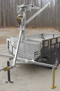 Tandem Axle ATV Off-Road Dump Trailer with Crane and Winch – Model 116501 shown with galvanized dump tub, off-road tires and gear-lifting crane