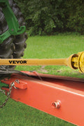 Yellow Series 4 PTO shaft with 6-spline ends and safety cover – isolated view
Diagram showing PTO shaft specs and torque performance
PTO shaft installed on orange tractor with mower attachment
Detailed view of 6-spline and round-end connectors on PTO shaft