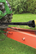 Yellow Series 4 PTO shaft with 6-spline ends and safety cover – isolated view
Diagram showing PTO shaft specs and torque performance
PTO shaft installed on orange tractor with mower attachment
Detailed view of 6-spline and round-end connectors on PTO shaft