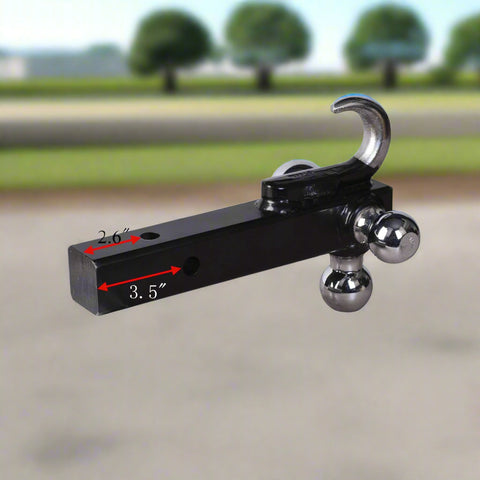 Triple Ball Hitch with Hook – 2” Receiver Mount (HB002)
Trailer Hitch with Chrome Balls and Hook – Side View
Heavy-Duty Hitch Ball Combo with Tow Hook – Rear Angle
3-Way Trailer Ball Mount with Hook – Top View