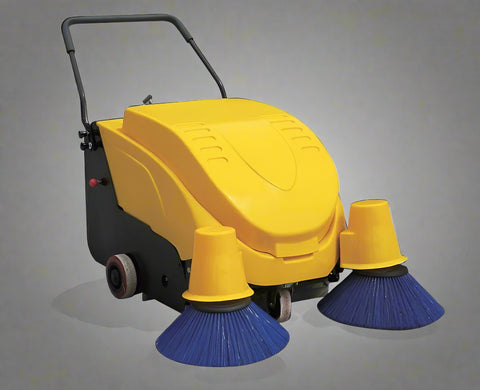 "Walk-behind electric floor sweeper with large dustbin for industrial cleaning"

"Yellow heavy-duty floor sweeper with 32.8-inch cleaning width"

"Battery-powered commercial sweeper for warehouses and parking lots"

"Compact walk-behind sweeper machine for large area maintenance"

