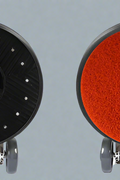 Walk-behind floor cleaning and polishing machine with black pad

Top view of floor buffer with integrated water tank

Aluminum pad drive for commercial polisher

Control panel and handle for walk-behind operation

Cleaning accessories included with machine