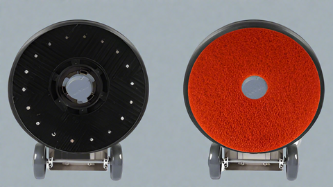 Walk-behind floor cleaning and polishing machine with black pad

Top view of floor buffer with integrated water tank

Aluminum pad drive for commercial polisher

Control panel and handle for walk-behind operation

Cleaning accessories included with machine