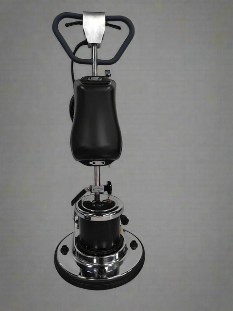Walk-behind floor cleaning and polishing machine with black pad

Top view of floor buffer with integrated water tank

Aluminum pad drive for commercial polisher

Control panel and handle for walk-behind operation

Cleaning accessories included with machine