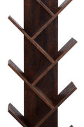 Walnut 8-tier vertical bookshelf with tree-like design

Angled Close-Up: Close-up view of wooden shelf layers and grain texture

Full Shelf with Books: Bookcase filled with books in a home setting

Shelf in Living Room: Walnut bookcase placed in a modern living room

Shelf in Bedroom: Compact wooden bookcase next to bed and décor items