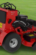 Zero-turn stand-on mower with 42 inch fabricated deck and grass catcher
Rear view of commercial red stand-on mower with LED bar
Side profile of 24 HP mower for lawn maintenance
Top view of riding mower showing fuel tank and controls