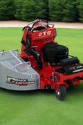 Zero-turn stand-on mower with 42 inch fabricated deck and grass catcher
Rear view of commercial red stand-on mower with LED bar
Side profile of 24 HP mower for lawn maintenance
Top view of riding mower showing fuel tank and controls
